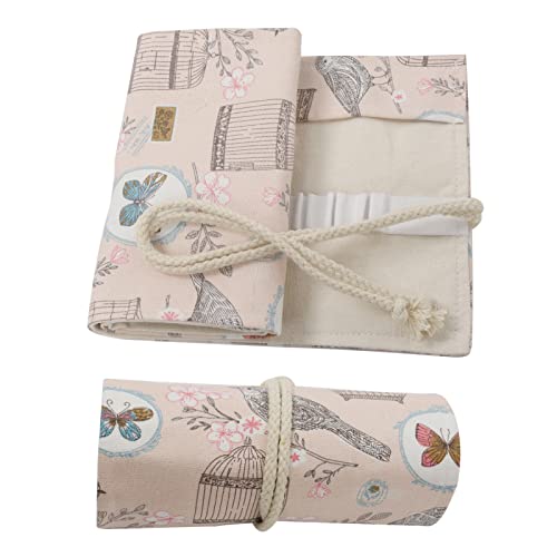 Image of Canvas Pencil Wrap Case, 48 Holes Colored Pencil Roll Holder Storage Pouch for Office (48 Holes, Beige)