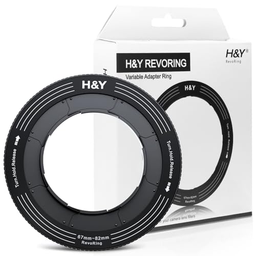 H&Y RevoRing Adjustable Step Up Ring 67-82mm to 82mm, Variable Lens Filter Adapter Ring, Universal Stepping System fits 67 72 77 82mm, Black