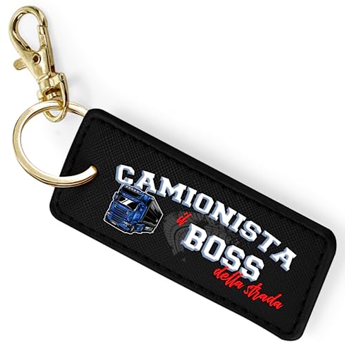 TeeDesign Portachiavi Camionista Il Boss della Strada. Regalo Compleanno per Uomo papà Nonno Gadget abbigliamento moda - Porta chiavi Camionista