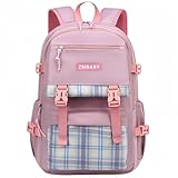 [VNGOLERRY] リュック 子供 キッズ リュックサック バッグ バックパック 大容量 A4 女の子 男の子 小学生 通学 通塾 お出かけ 修学旅行 遠足 チェック柄 防水 子供の日 プレゼント 20L 25L 黒 ピンク パープル グレー (ピンク（小号）)