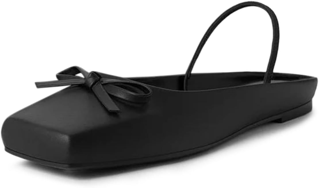 YDN Women's Fashion Square Toe Flat Pumps with Bow Chunky Low Heels Comfortable Single Strap Sandal Shoes for Daily Outfit Size 4-16 US