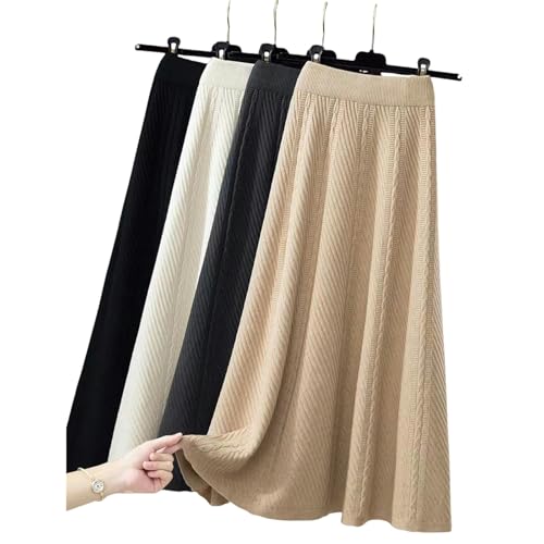 BWCKMTSC Damen Rock Und Winterstil-Rock Hoher Taille A-line Big Swing Regenschirm Rock Mittelgroßer Langen Strickrock Für Frauen-cremefarben-8004 Durchschnitt (80-130)