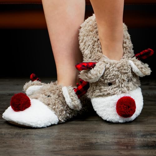 Image of Cozylook Cute Animal Slippers for Women and Kids Fuzzy Non Slip Soft Sole | Warm plush lining, gripper dots, playful animal details, machine wash cold, toddlers teens and adult women, indoor use
