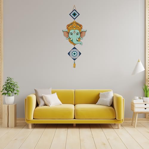 Image of GiftOday Ganesh Ji Attractive Design Wooden Wall Hanging for Home Kitchen Decor Livingroom Hallway Door Entrance Peace Charm Accents Size 18 x 30 CM
