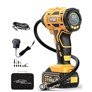 AUTDER Air Compressor Tyre Inflator Cordless Portable 21V Electric Air Pump Auto-Stop Fast180PSI with Pressure Gauge…