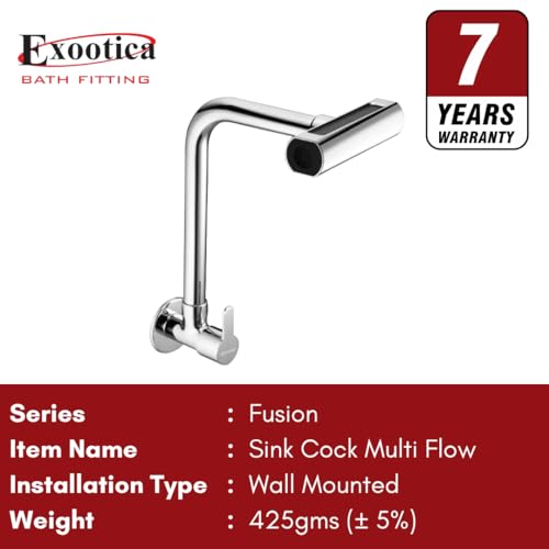 Image of Kitchen Wall Mounted Sink Cock | Different Modes Chrome Finished - Sink Cock Multi Flow