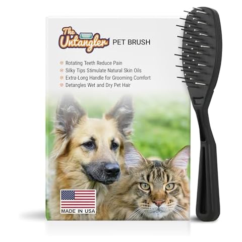 Untangler Pet Brush with humane rotating stainless-steel teeth gently clears mats and cleans coat without pulling and pain. Superior Brush for Dogs and Cats and Horses (Mat Black) Cover