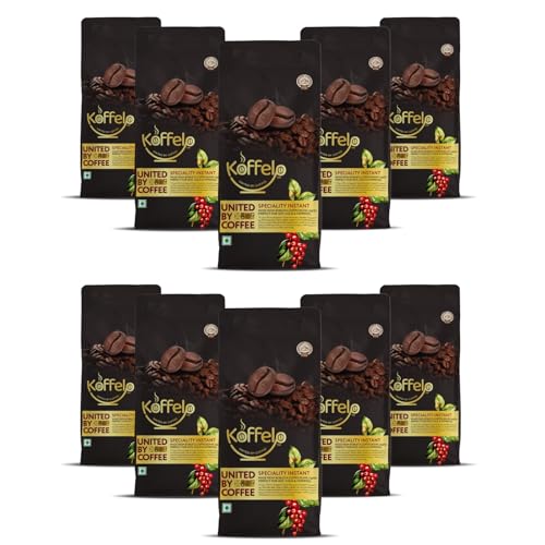 Image of Koffelo Premium Instant Coffee | 100% Indian Robusta Beans | Perfect for Hot, Cold & Espresso | Rich, Velvety & Aromatic | Speciality Instant Coffee (100gX10)