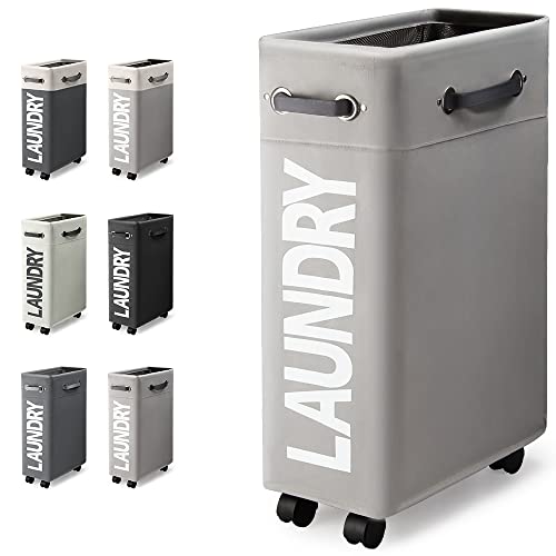 Rieeyrslza Cestos para la Colada con Ruedas 45L Cesta de Ropa Sucia con Ruedas Cesto para la Colada Delgada Cestos para la Colada Multifunción Bolsa de Lavado de Ropa(Gris Claro o2) Cover