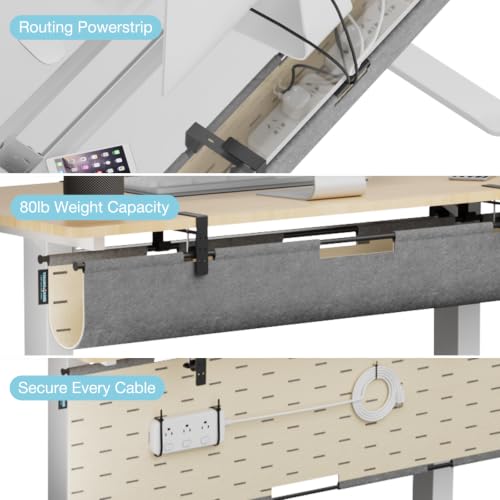 Image of No Drill Under Desk Cable Management Tray,30 inch Felt Cord Organizer for Table | Clamp or Screw Mount, Converts to Privacy Panel, Pegboard Design, Wire Management for Standing Desk & Home Office