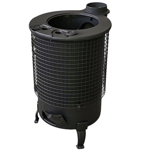 Stufa a legna in ghisa, forno a carbone multicombustibile per tenda e riscaldamento interno e cottura con rete anti-scottatura