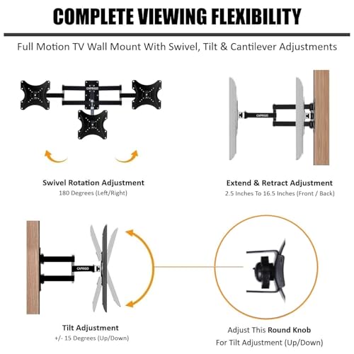Image of Caprigo Full Motion TV Wall Mount Bracket for 14 to 55 Inch LED /HD /Smart TV's, Universal Heavy Duty TV Wall Mount Stand with Swivel Rotation & Tilt Adjustments (14 to 27 Inches)