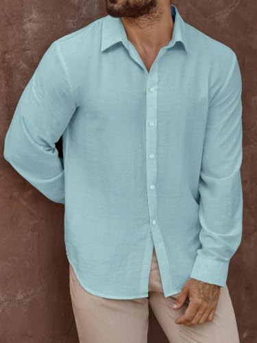 Image of Men's Casual Button Down Shirts Long Sleeve Linen Touch Textured Shirt Wrinkle Free Fashion Casual Vacation Beach Summer Shirt (1001)