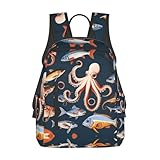 yanyu zaino da viaggio con stampa di pesce e polpo quotidiano essenziale semplice leggero zaino casual compatto pieghevole da viaggio