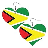 Guyana Flag Faux Leather Earrings For Women Girls Lightweight Heart Dangle Earrings Gift