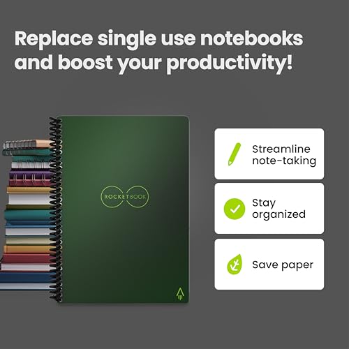 Image of Rocketbook Smart Reusable Notebook - Dotted Grid Eco-Friendly Notebook with 1 Pilot Frixion Pen & 1 Microfiber Cloth Included - Terrestrial Green Cover, Executive Size (6 inch x 8 inch)