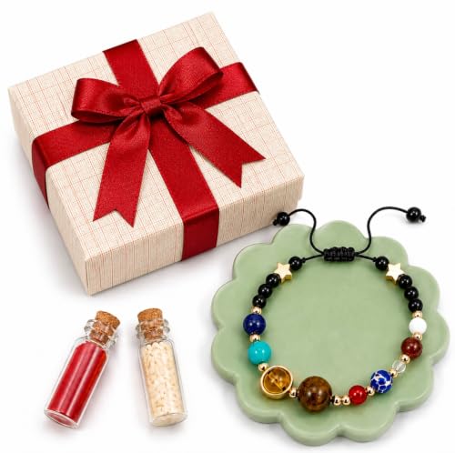 Image of Navgrah 9 Planet Bead Rakhi for Brother, Solar System Bracelet, Handcrafted, with Roli Chawal, Raksha Bandhan Gift Set