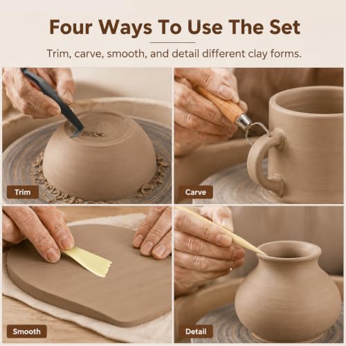 Versatile Pottery Trimming Tools,Sharpened Pottery Tool for Potter,Quality Double Ended Clay Trimming Tool Ceramics,with 5 PC Pottery Mug Handle Tools & 5PC Plastic Trimming-Tool - Image 3