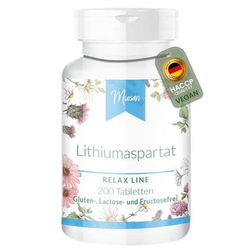Lithiumaspartat - 200 Tabletten - RELAX LINE - 30mg pro Tablette - Hochdosiert - 100% Vegan Herstellung & Laborprüfung in Deutschland | MIOSAN CLUB - Exklusives Wohlbefinden