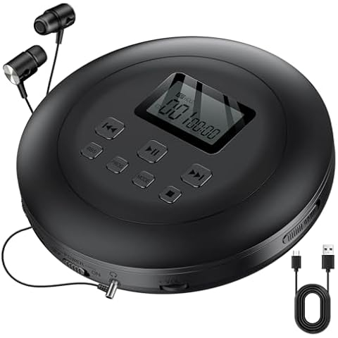 Gueray CD Player Portable CD Walkman : Portable CD Player for Car CD Discman Anti-Skip Shockproof Personal CD Player with Headphones Jack USB AUX & LCD Display CD Disc Memory Function (US-2401) Cover