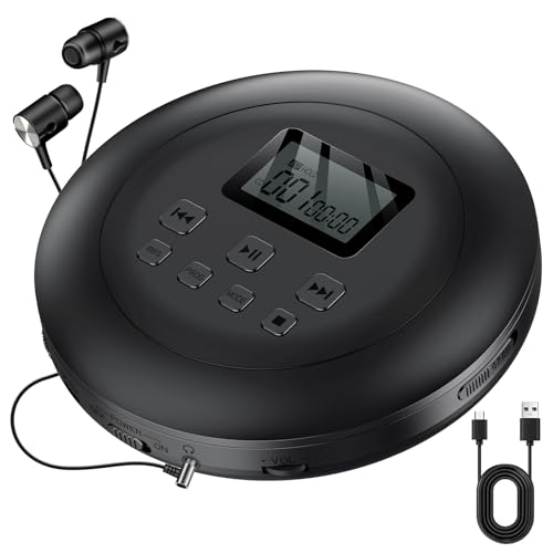 Gueray Tragbarer CD Player Tragbar CD Players Kinder CD-Player HiFi Discman mit Kopfhörer LCD-Display Unterstützung ASP PROG Speicherfunktion Repeat-Funktion BASS Effet Schwarz