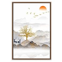 Framed Canvas Wall Art Abstract Sunrise and Sunset Canvas Prints Home Artwork Decoration for Living Room,Bedroom - 16x24 inches