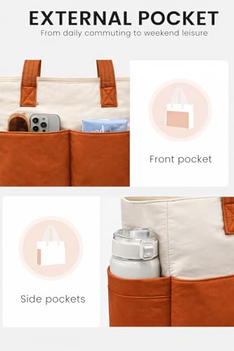 Image of Bayne Large Tote Bag for Woman | Large Size Laptop Bags for Women Office Use | Waterproof Handbag for Women | Elegant Office Bag for Woman | 15.6 inch Laptop (Cream & Brown, 15.6 Inch laptop)