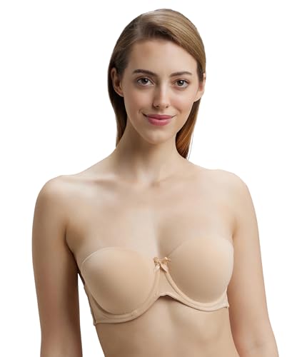 Image of Jockey FE52 Women's Under-Wired Padded Super Combed Cotton Elastane Stretch Full Coverage Multiway Styling Strapless Bra with Ultra-Grip Support Band