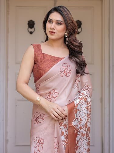 Image of ALMAARI FASHION Women's Floral Printed Georgette Satin Saree with Unstitched Blouse Piece | Traditional Ethnic Wear Sarees | Soft Lightweight Ethnic Office Wear Daily Wear Indian Sari (SG 161-170 H)