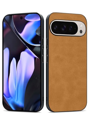 Duxsmei for Google Pixel 9 Pro XL TPU and Suede PU Leather Case, Anti-Vibration Anti-Slip Ultralight Luxury for Men Women (Brown)