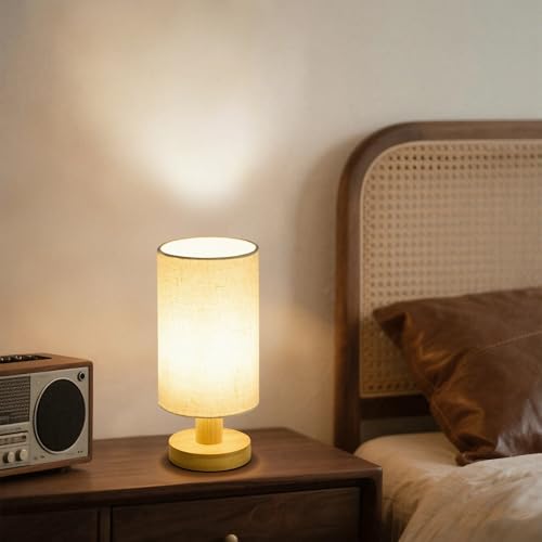 Image of Bedside Lamps Set of 2, Bamboo Small Table Lamp for Nightstand | 10'' Minimalist Nightstand Lamps, Modern Desk Lamp for Bedroom, for Living Room, E26, Natural