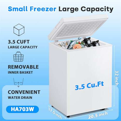 Image of 3.5 Cu.Ft Chest Freezer, Compact Chest Freezer with 7 Thermostat, Mini Deep Freezer with Removable Basket, Low Noise, Top Door Free-Standing Freezer for Garage /Dorm /Office /Apartment, White