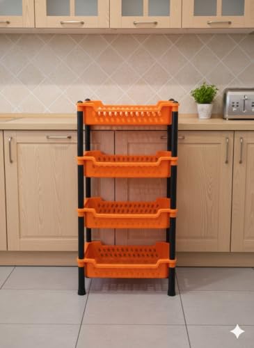 Image of AIR Force 4 Layer Kitchen Rack Stand Plastic Countertop Rack for Kitchen Fruit Vegetable Storage Basket Modern Organizer Shelf Cart Kitchenware Food, Snacks, Bottles, Toys