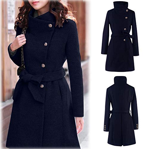 Mokingtop Winter Coats For Women，Women's Woolen Fleece Winter Pea Coat Notch Lapel Open Front Belted Mid Long Winter Wrap Wool Coat Cardigan Outwear #TOP1