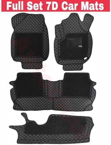 AutoClow Premium 7D Car Mat Full Set For Meridian 7-SEAT (Model : 2022-2025) || Luxury Leather Dual-Stitch Full Set 7D Car Floor Mat || 100% Waterproof || Color : Black-Golden (Design-1)