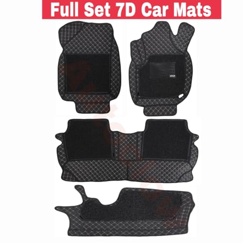 AutoClow Premium 7D Car Mat Full Set For Meridian 7-SEAT (Model : 2022-2025) || Luxury Leather Dual-Stitch Full Set 7D Car Floor Mat || 100% Waterproof || Color : Black-Golden (Design-1)