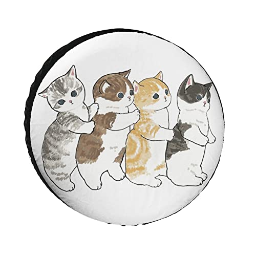 SUVタイヤカバー 萌え 子猫 ネコ柄 タイヤ 収納 屋外自動車 RV タイヤ 保管 防水生地 カー用品 防紫外線 スペアタイヤカバー ジムニー タイヤカバー 完全防水 防日焼け カバー 劣化対策 取付簡単 ファッション カー用品(背面 14インチ,15イ