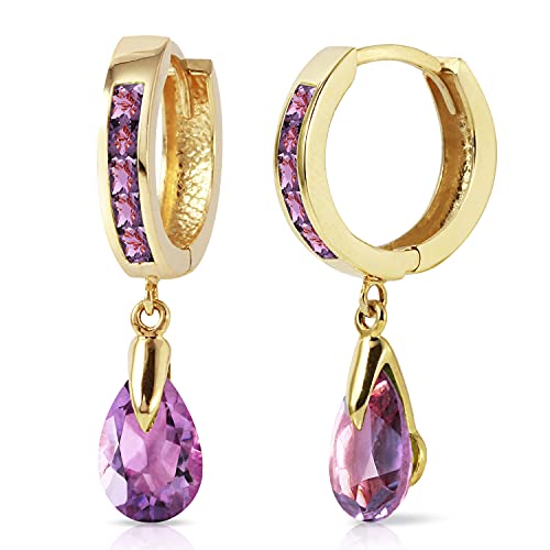 Galaxy Gold Gg Genuine 14K Solid Gold Huggie Earrings Dangling 3.3 Carat (Ctw) Purple Amethyst #TOP26