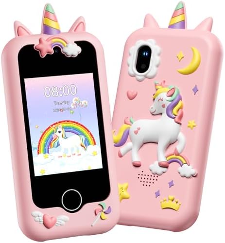 Upgraded Kids Smart Phone, Toddler Touchscreen Learning Toy for 3-8 Years Old Boys Girls, Fake Play Phone with Dual Camera Puzzle Games Music Player for Christmas Birthday Gifts,Pink
