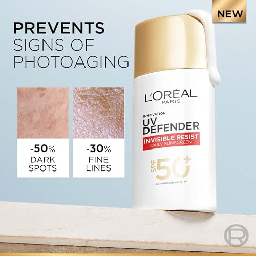 Image of L'Oreal Paris All Skin Uv Defender Invisible Resist Daily Sunscreen Spf50+ Pa++++ 30Ml | Lightweight, Waterproof, Sweatproof & Protects From Pollution & Dust