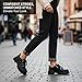 Womens Black Platform Sneakers Chunky Oxfords Lace up Height Increasing Fashion Shoes Non-Slip Lug Sole with D-Ring Eyelets for Casual Daily Walking (Black,10)