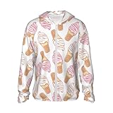 Pink White Ice Cream Print Sun Protection Zip Up Hoodie Lightweight Jacket, Long Sleeve Sun Shirt for Women Men