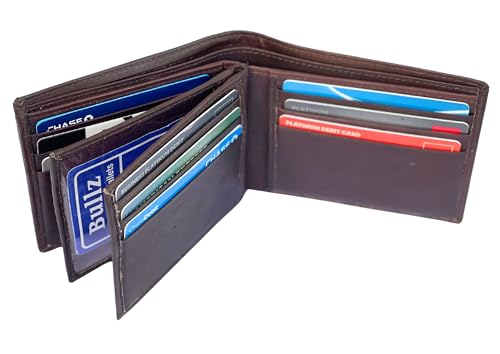 Cowhide Men's Bifold Leather Wallet With Double Center Flap And 2 ID Windows4