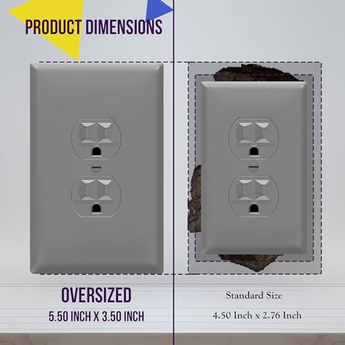 Image of ENERLITES Duplex Receptacle Outlet Wall Plate, Jumbo Electrical Outlet Cover, Gloss Finish, Oversized 1-Gang 5.51 inch x 3.50 inch, Polycarbonate Thermoplastic, 8821O-GY, Gray