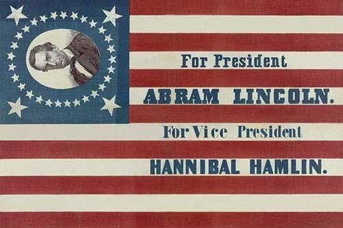 banner de campaña para el candidato presidencial republicano Abraham Lincoln y compañero de fórmula Hannibal Hamlin Lincolns primer nombre se da