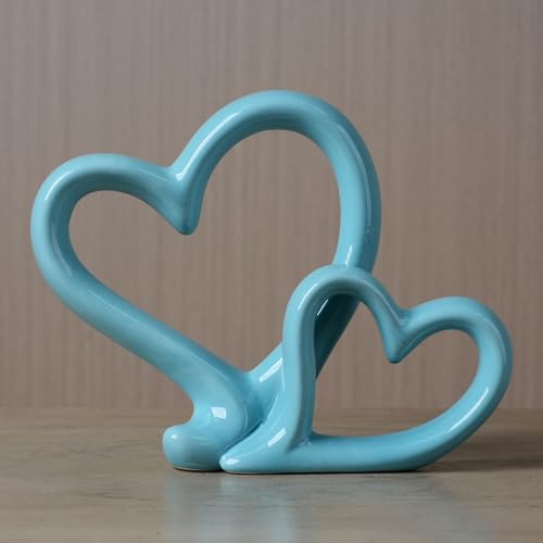 Estatua decorativa moderna de corazón en porcelana azul miniatura 4