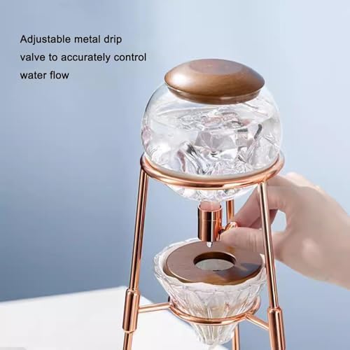 Creative Siphon Coffee Maker - Premium Cold Brew Dripper with Glass Filter & Stainless Steel Stand (Gold) - Comfortable Espresso Pot for Ice Water Brewing