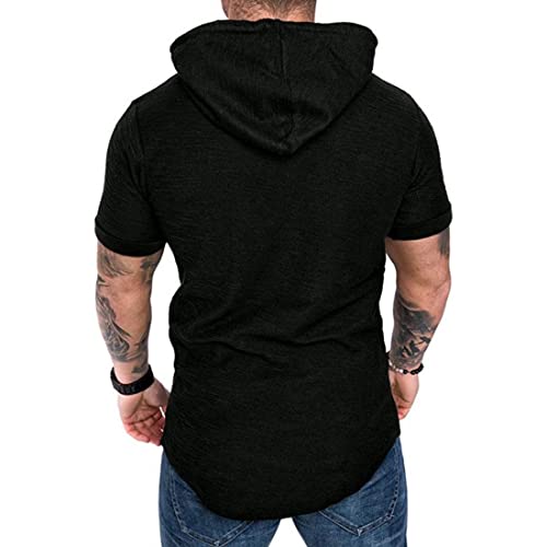 Kinkia Men's Casual Hooded T Shirts Short Sleeve Solid Color Pullover Summer Athletic Sports Hoodies Tops2