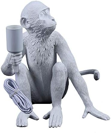 OMDELLHIM Modern Table Light,Vintage Monkey Desk Lamp,Unique Resin Sitting Creative Industrial Monkey Lighting Fixture Gift Decoration for Living Room,Bedroom,Office,College Dorm White