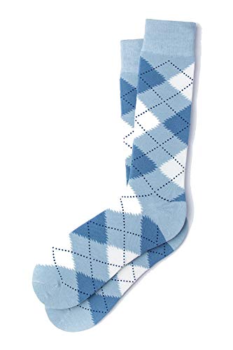 Men's Hipster Designer Argyle Design Luxury Crew Dress Socks (Light Baby Blue)
